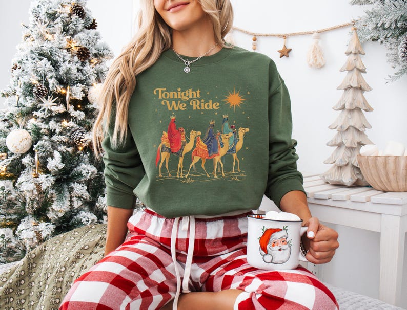 Retro Tonight We Ride Christmas Christian Quote T-Shirt, Three Wise Men Christian Shirt, Christmas Faith Gift, Xmas Gift image 4