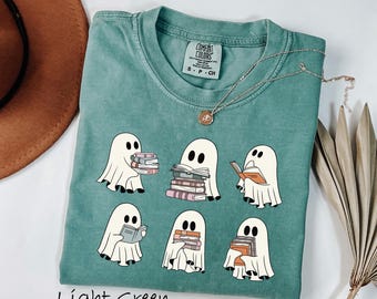 Comfort Colors® Halloween Book Shelf Sweatshirt, Reading Tee Book Lover Gift Reading Book Shirt Ghost Reader Tee Literature, Boo Sweatshirt