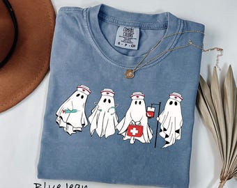 Comfort Colors® Ghost Nurse Halloween Shirt, Spooky RN T-Shirt, Funny Medical Tee For Nurses, Halloween Nursing Sweatshirt For Fall