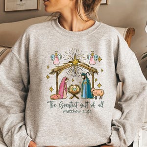 The Greatest Gift of All, Nativity Shirt, Religious Christmas Shirt, Marian Catholic T-Shirt, Catholic Gifts For Women Tee, Jesus Love Shirt