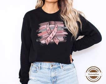 Pink Ribbon Support Longsleeve T-Shirt, Breast Cancer Awareness Tee, Cancer Warrior Gift, Survivor Sweater