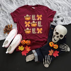 Howdy Pumpkin Shirt, Western Fall Shirt, Fall Coquette Bow Tshirt, Fall Vibes, Fall Sweatshirt, Thanksgiving Gift, Cowgirl Shirt image 2