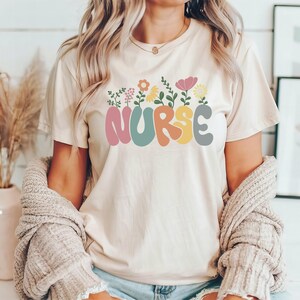 Retro Nurse Shirt, Wild Flowers Nurse T Shirt, RN Nurse Shirt Registered Nurse Shirt, Nurse Student Tee, New Nurse Gift, Nurse Appreciation image 3