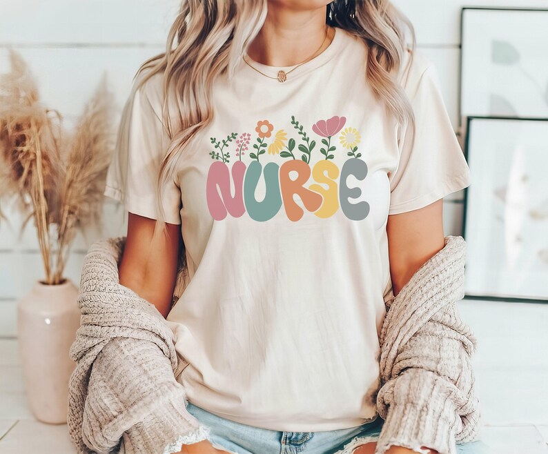 Retro Nurse Shirt, Wild Flowers Nurse T Shirt, RN Nurse Shirt Registered Nurse Shirt, Nurse Student Tee, New Nurse Gift, Nurse Appreciation image 3