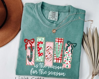 Comfort Colors® Jesus Is The Reason Shirt, Christian Christmas Tee For Women, Faith Holiday Cross And Bow Shirt, Religious Gift Idea