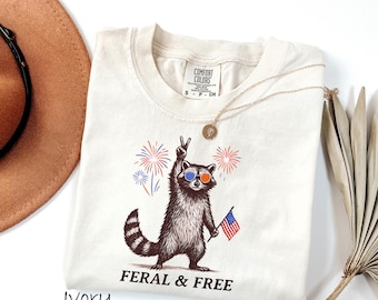 Feral But Free Raccoon Shirt – Funny 4th of July Comfort Colors® Tee, Independence Day Toddler & Kids Shirt, Coquette Western USA Tee
