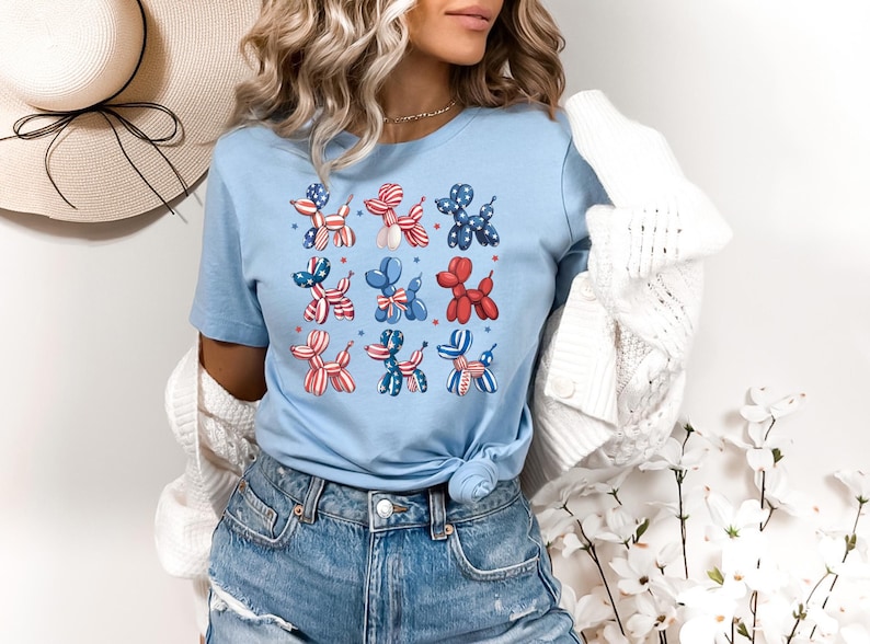 Funny 4th Of July Balloon Dog Shirt, Patriotic Shirt, Memorial Day Shirt, Summer Shirt, Independence Day Shirt, Preppy American Flag Shirt immagine 4