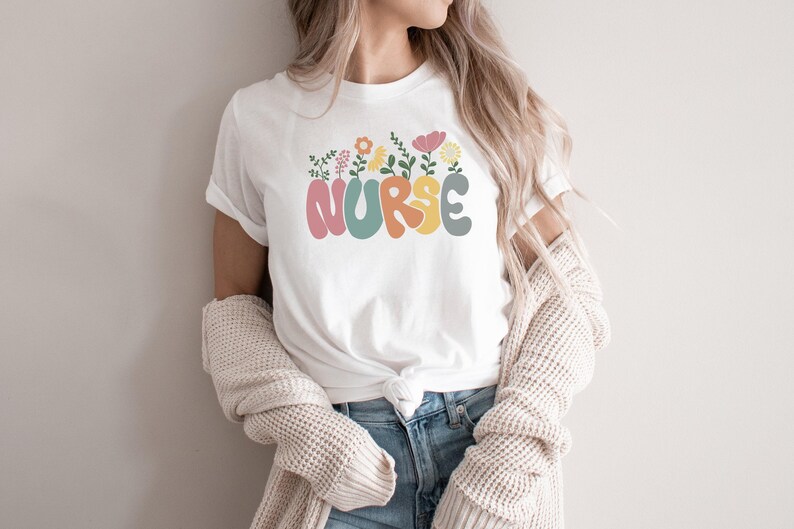 Retro Nurse Shirt, Wild Flowers Nurse T Shirt, RN Nurse Shirt Registered Nurse Shirt, Nurse Student Tee, New Nurse Gift, Nurse Appreciation image 4