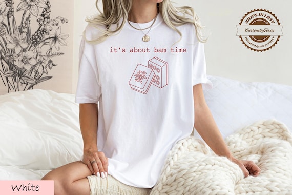 Comfort Colors Mahjong Shirt, It's Bam Time Humor Tee, Tile Line Art T-Shirt, Funny Game Night Gift