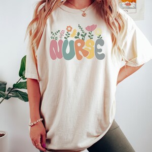 Retro Nurse Shirt, Wild Flowers Nurse T Shirt, RN Nurse Shirt Registered Nurse Shirt, Nurse Student Tee, New Nurse Gift, Nurse Appreciation image 1