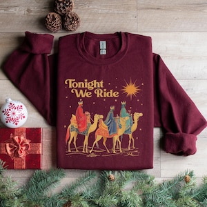 Retro Tonight We Ride Christmas Christian Quote T-Shirt, Three Wise Men Christian Shirt, Christmas Faith Gift, Xmas Gift image 2