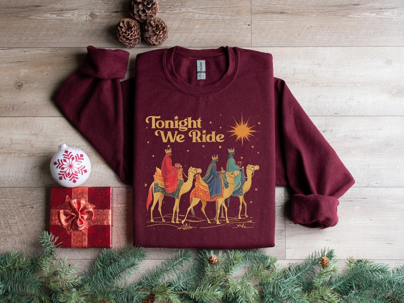 Retro Tonight We Ride Christmas Christian Quote T-Shirt, Three Wise Men Christian Shirt, Christmas Faith Gift, Xmas Gift image 2