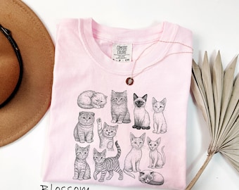 Comfort Colors® Cats 90s Vintage Tattoo Style Tshirt, Retro Y2k Kitten Shirt, Cat Lovers Gift, Cute Cat Shirts,Nature Unisex Adult Pet Shirt