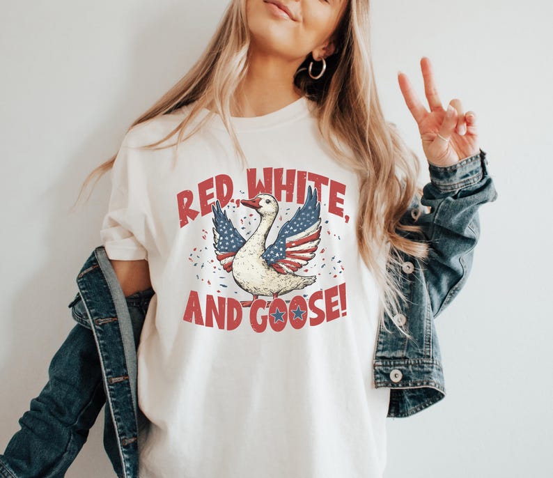 Red White and Goose Shirt, Funny Patriotic T-Shirt, USA Goose Shirt, Independence Day Tee, America Shirt, Freedom Gift, Cute 4th Of July Tee image 2