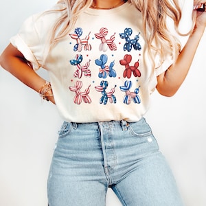 Funny 4th Of July Balloon Dog Shirt, Patriotic Shirt, Memorial Day Shirt, Summer Shirt, Independence Day Shirt, Preppy American Flag Shirt immagine 1