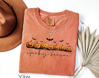 Comfort Colors® Spooky Season Pumpkins Halloween Shirt, Spooky Season T-Shirt, Ghost Pumpkin bat Shirt, Halloween Gift, Stay Spooky Shirt