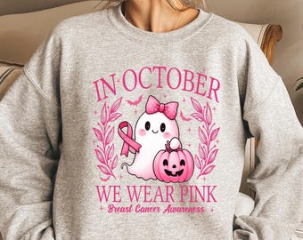 In October We Wear Pink Sweatshirt,Retro Pumpkin Football Shirt,Breast Cancer Awareness Fighter Shirt,Coquette Pink Bow Ribbon Breast Cancer