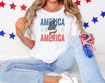 America Lightning Bolt Shirt, Retro America Shirt, Gift for Mom, 4th Of July T-shirt, Independence Day Shirt, American Flag Shirt