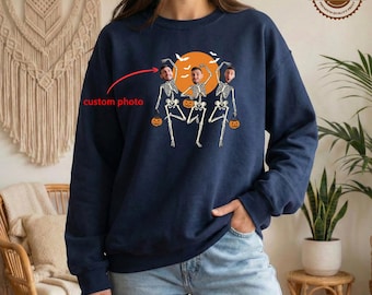 Custom Face Skeleton Sweatshirt, Personalized Photo Halloween Shirt, Trick or Treat Gift