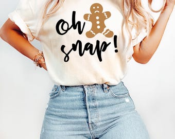 Oh Snap Gingerbread Sweatshirt, Christmas Shirt, Christmas Cookie T-Shirt, Sparkly Christmas Crewneck, Funny Christmas Tee