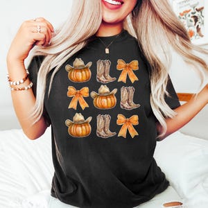 Howdy Pumpkin Shirt, Western Fall Shirt, Fall Coquette Bow Tshirt, Fall Vibes, Fall Sweatshirt, Thanksgiving Gift, Cowgirl Shirt image 4
