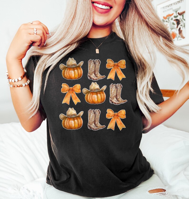 Howdy Pumpkin Shirt, Western Fall Shirt, Fall Coquette Bow Tshirt, Fall Vibes, Fall Sweatshirt, Thanksgiving Gift, Cowgirl Shirt image 4