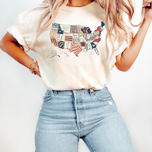 Retro USA Map Tshirt, 4th of July Shirt, America Map Tshirt, United States Shirt, USA Shirt for 4 of July, Independence Day Shirt, Usa Tee
