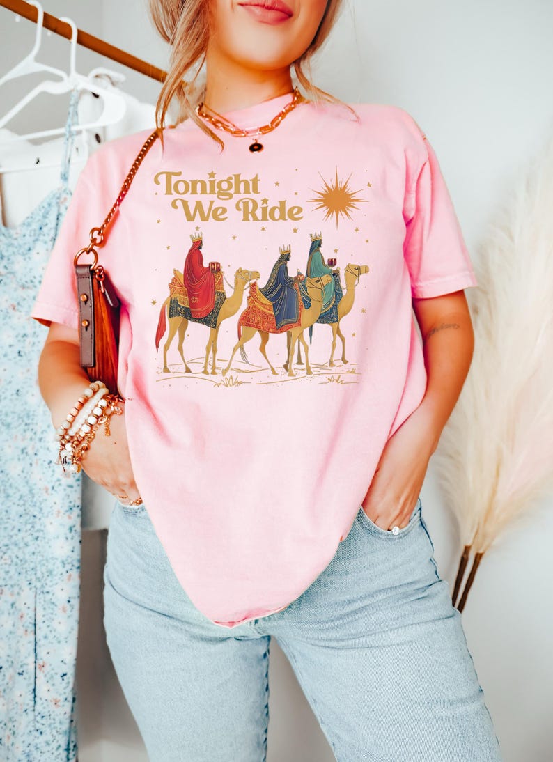 Retro Tonight We Ride Christmas Christian Quote T-Shirt, Three Wise Men Christian Shirt, Christmas Faith Gift, Xmas Gift image 5