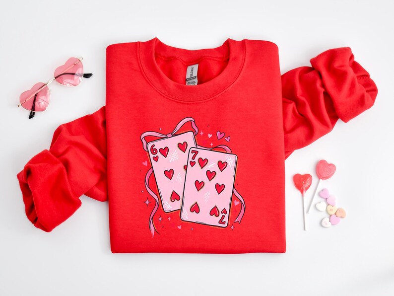 67 Valentines Shirt, Six Seven Heart Tshirt, Valentine 6 7 Meme Crewneck, Funny 6 7 Heart's Tee, Valentine Humor Gift, Cute Heart Shape Top image 2