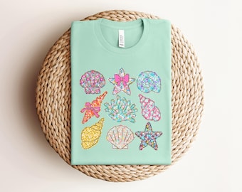 Seashell Shirt, Summer Vibes Beach T-Shirt For Women, Starfish Shell Tee, Cute Ocean Graphic Tee, Mermaid Sweatshirt, Gift For Her