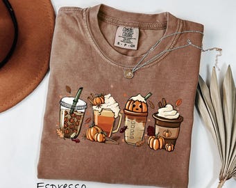 Comfort Colors® Cute Halloween Ghost Coffee Shirt, Fall Coffee Pumpkin Shirt, Halloween Ghost Shirt, Coffee Latte Shirt, Fall Shirt