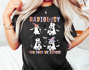 Radiology You Pose We Expose Halloween Shirt, Funny Halloween Skeleton Pumpkins T-Shirt, Radiology Technician Graphic Tees for Radiologist