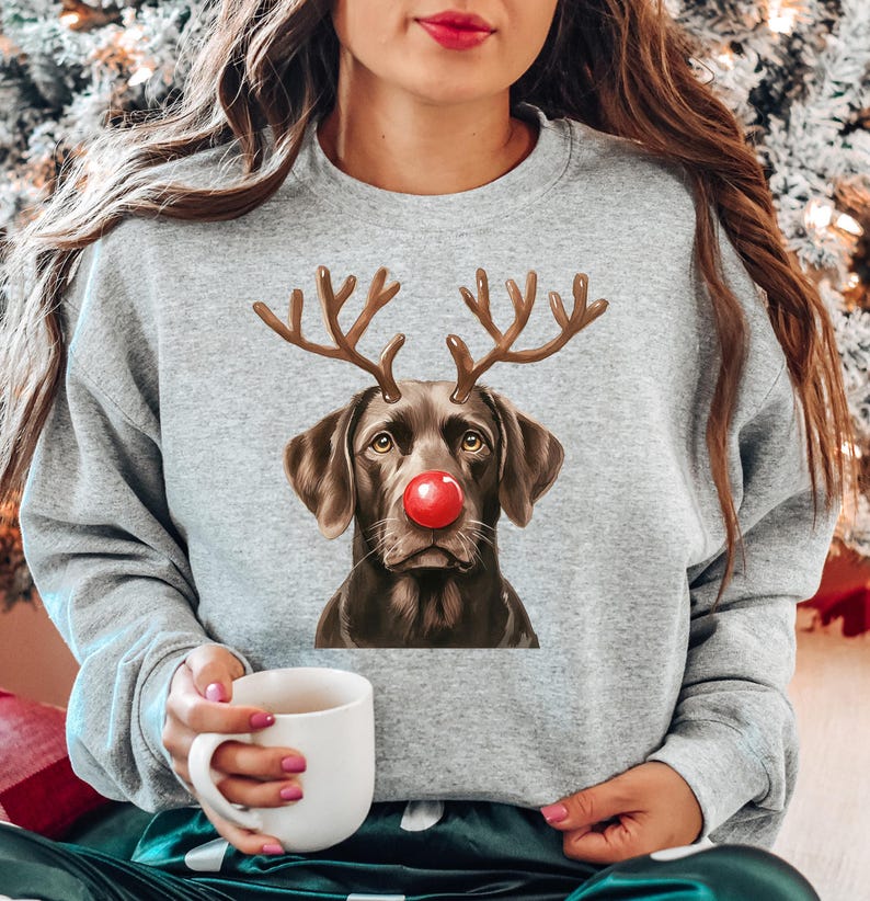 Christmas Chocolate Labrador Shirt, Christmas Lights Dog Tee, Christmas Dog, Lab Mom Tee, Gift for Dog Lover, Chocolate Lab Shirt, Dog Lover afbeelding 3