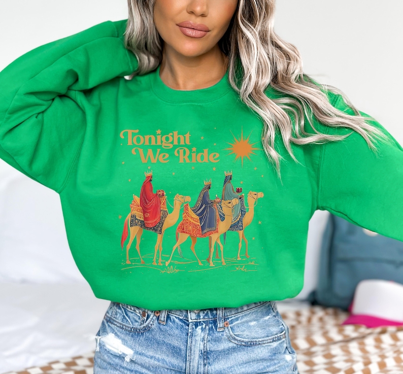 Retro Tonight We Ride Christmas Christian Quote T-Shirt, Three Wise Men Christian Shirt, Christmas Faith Gift, Xmas Gift image 3