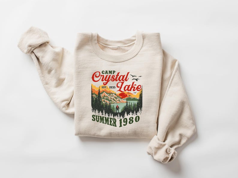 Camp Crystal Lake Shirt, Friday The 13th Jason Voorhees Horror Movie Shirt, Scary Movie Halloween T-Shirt, Vintage 80s Camp Crystal Est 1935 image 1