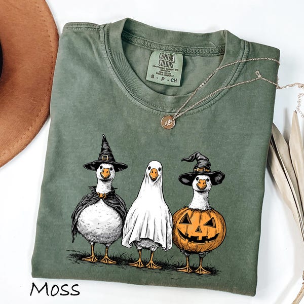 Comfort Colors® Halloween Duck Costume Shirt, Goose Witch Ghost Tee, Spooky Waterfowl Sweatshirt, Funny Animal Halloween T-Shirt, Fall