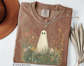 Comfort Colors® Halloween Ghost T-shirt, Floral Ghost Shirt, Spooky Season Tee, Halloween Party Outfit, Cute Halloween Womens Clothing Gifts