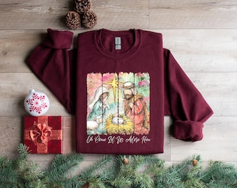 Let Us Adore Him Sweater, Nativity Xmas Shirt, Christian Christmas Sweatshirt, Religious Christmas Gift, Holiday Family Shirt, Faith Shirt