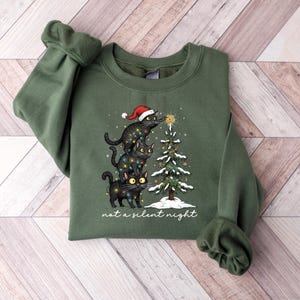 Not a Silent Night Cat Christmas Shirt, Funny Cat Christmas Shirt, Grumpy Cat Lover Shirt, Cat Mom Shirt, Black Cat Christmas Light Shirt
