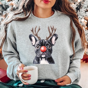 Christmas Black French Bulldog Sweatshirt for Dog Dad, Holiday French Bulldog Xmas Dog Dad Long Sleeve Shirt, Xmas Party Dog for Dog Owner