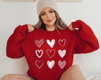 Women Valentines Hearts Shirt, Valentine's Day Shirt, Nine Hearts Valentine, Valentine Sweatshirt, Women's Valentines Day Sweatshirt