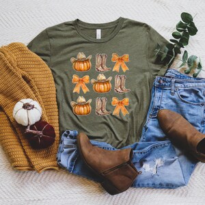 Howdy Pumpkin Shirt, Western Fall Shirt, Fall Coquette Bow Tshirt, Fall Vibes, Fall Sweatshirt, Thanksgiving Gift, Cowgirl Shirt image 3