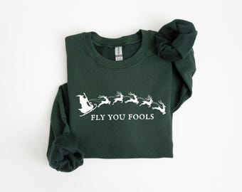 Fly You Fools Funny Christmas Sweatshirt, Gandalf Lotr Christmas Shirt, Fantasy Gift, Hobbit Lotr Aesthetic T-Shirt, Reindeer Fly You Fools