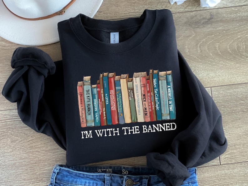 I'm With The Banned, Banned Books Shirt, Banned Books Sweatshirt, Unisex Super Soft Premium Graphic T-Shirt,Reading Shirt. Librarian Shirt image 1