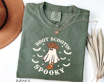 Comfort Colors® Halloween Cowboy Ghost Shirt, Boot Scootin Spooky Tee, Western Ghost Sweatshirt, Cute Spooky Ghost Comfort Colors Shirt