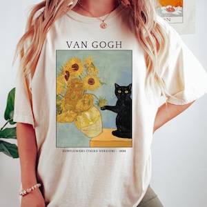 Van Gogh Cat Shirt, Vintage Art Tee, Black Cat Shirt, Sunflower Cat T-Shirt, Aesthetic Painting Tee, Funny Art Lover Sweatshirt