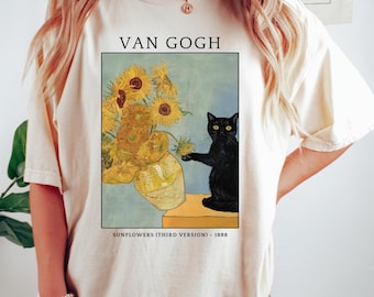 Van Gogh Cat Shirt, Vintage Art Tee, Black Cat Shirt, Sunflower Cat T-Shirt, Aesthetic Painting Tee, Funny Art Lover Sweatshirt