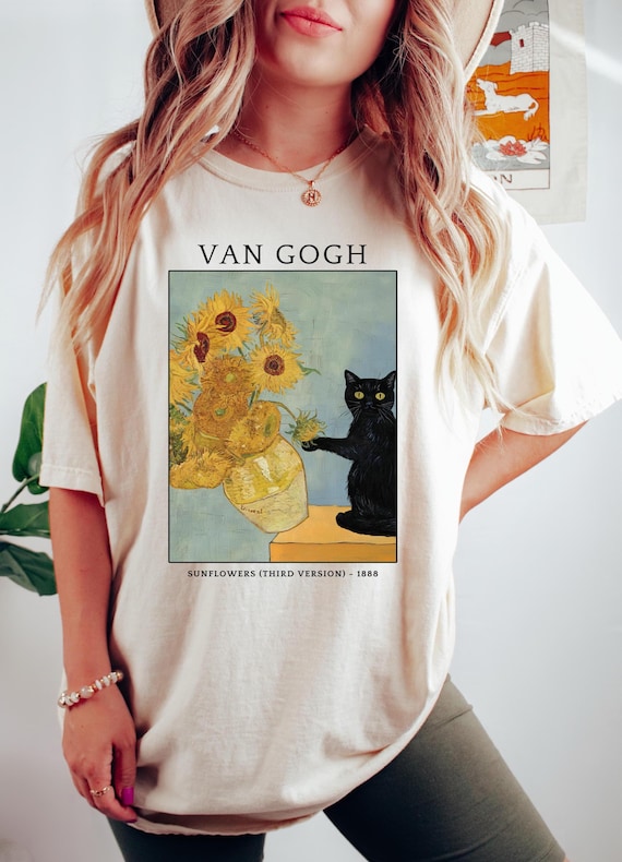 Van Gogh Cat Shirt, Vintage Art Tee, Black Cat Shirt, Sunflower Cat T-Shirt, Aesthetic Painting Tee, Funny Art Lover Sweatshirt