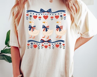 Red White and Goose Shirt, Funny Patriotic T-Shirt, USA Goose Shirt, Independence Day Tee, America Shirt, Freedom Gift, Cute 4th Of July Tee