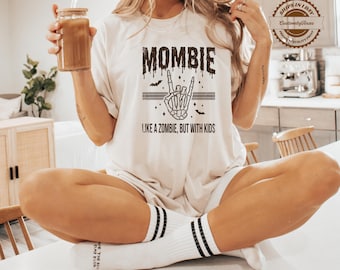 Mombie Zombie Mom Halloween Shirt, Spooky Mama Skeleton Hand Tee, Mom Humor Gift